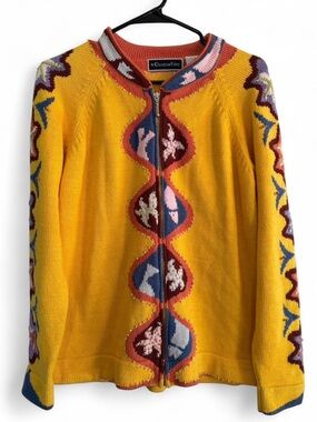 Christine Foley vintage Yellow Knit Zip-Front Cardigan